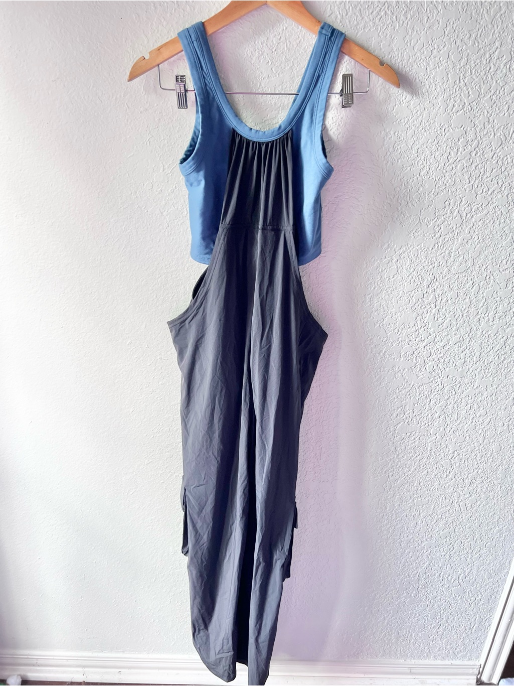 Free People Movement Blue Gray Onesie Jumpsuit Bra Parachute Pants Sz Xs